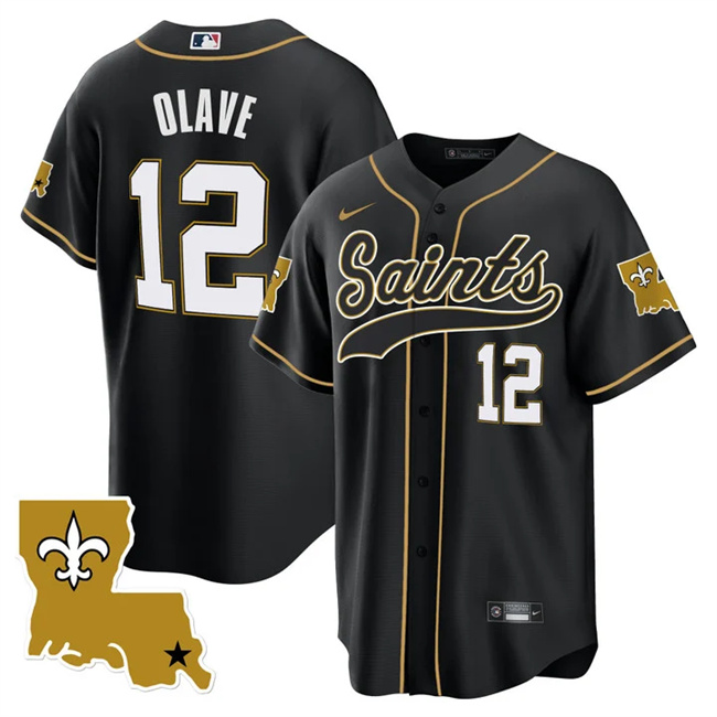 Men's New Orleans Saints Custom Black 1987 Legacy Cool Base Stitched Baseball Jersey Men's New Orleans Saints Custom Black 1987 Legacy Cool Base Stitched Baseball Jersey